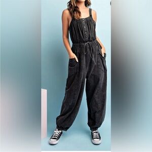 Anthropologie Daily Practice Black Sleeveless Jumpsuit Pockets Size 2X